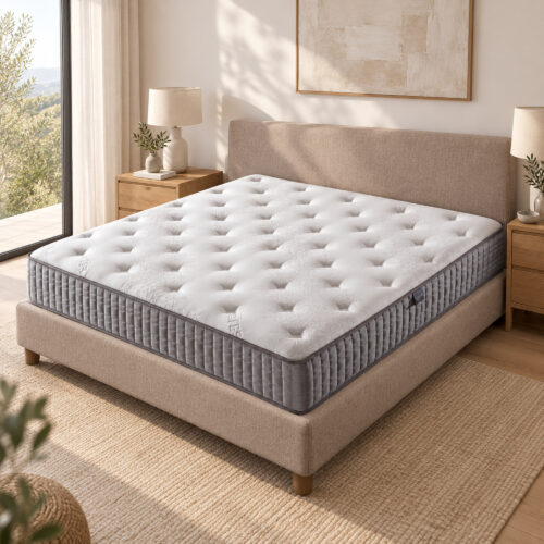 Linden King Pocket Spring Mattress — bedroom view showing quilted top