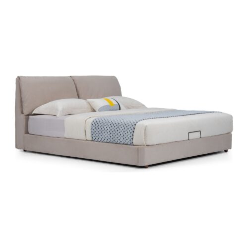 Arlo Beige Cushioned Hydraulic Storage Bed Frame - Queen — alternate studio view; model photographs shared across sizes