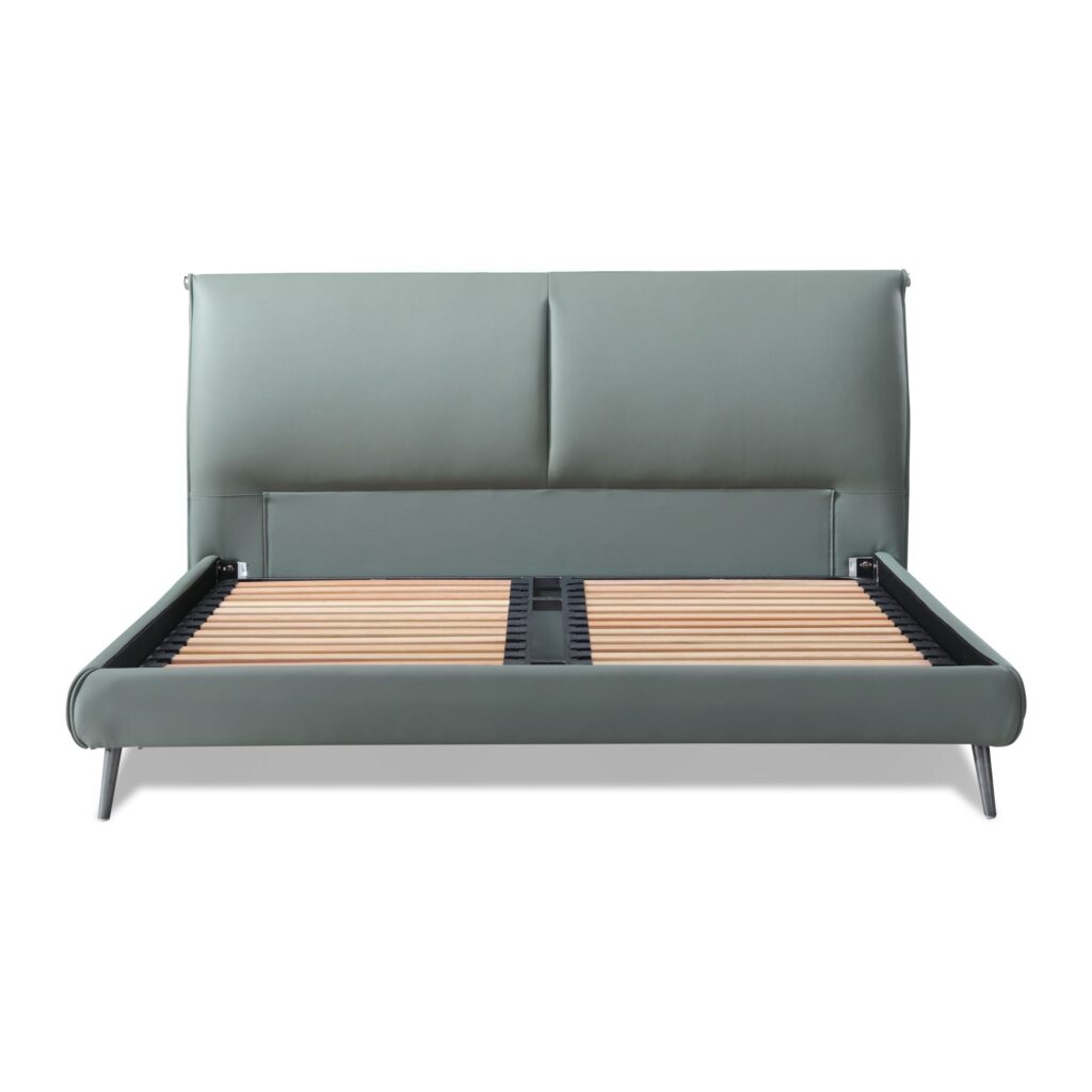 Elio Grey Leather Hydraulic Storage Bed Frame - Queen — front studio view; model photographs shared across sizes