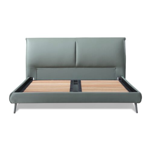 Elio Grey Leather Hydraulic Storage Bed Frame - Queen — front studio view; model photographs shared across sizes