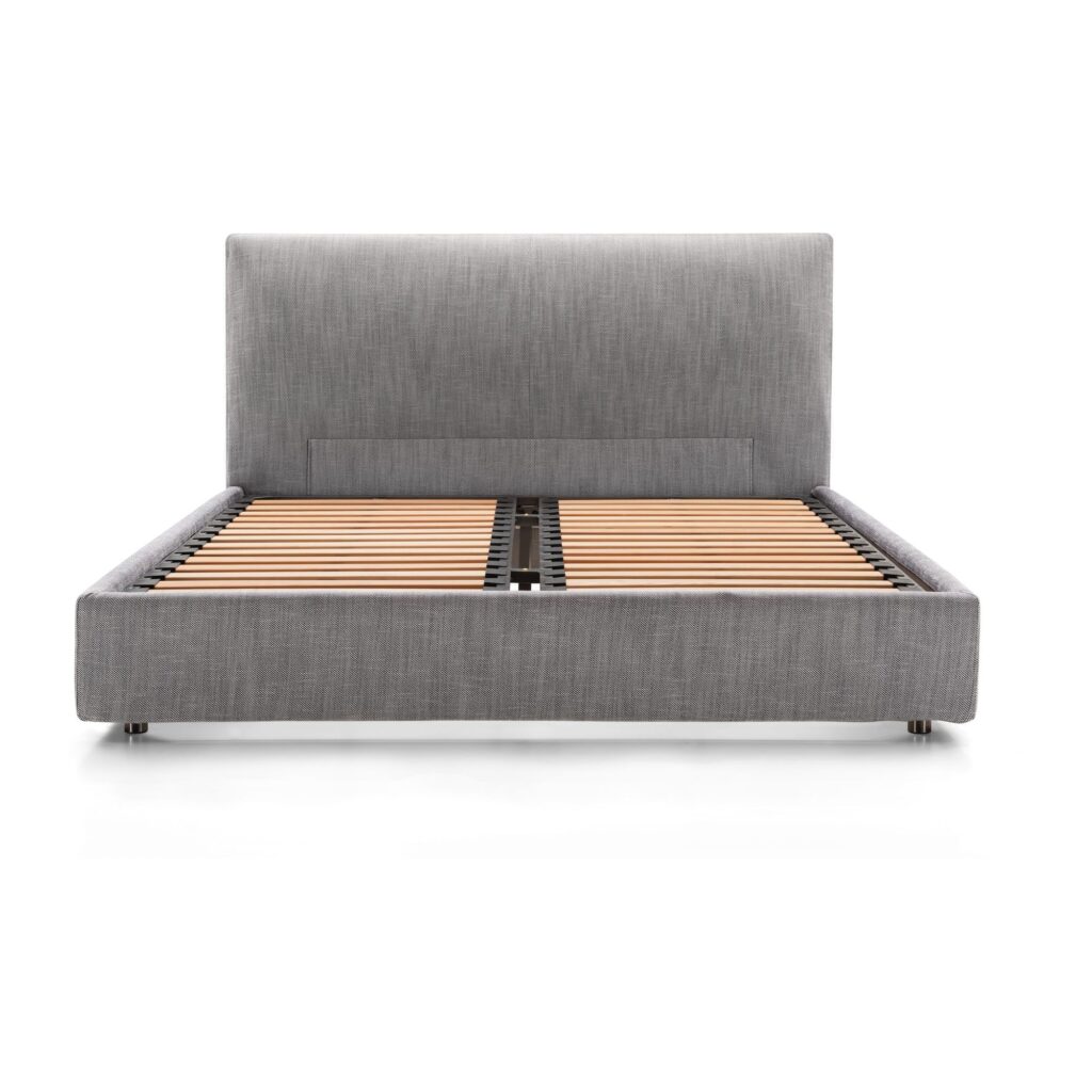 Luna Grey Upholstered Hydraulic Storage Bed Frame - King — front studio view; model photographs shared across sizes