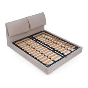 Arlo Beige Cushioned Hydraulic Storage Bed Frame - King — front studio view; model photographs shared across sizes