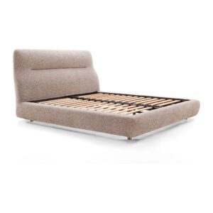 Theo Taupe Upholstered Bed Frame with Cushioned Headboard - Queen — alternate studio view; model photographs shared across sizes