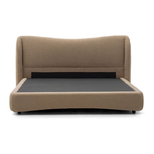 Bellamy Tan Upholstered Bed Frame with Winged Headboard - Queen — front studio view