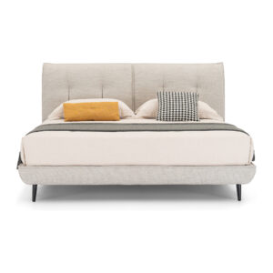 Taverton Beige Tufted Upholstered Bed Frame - Queen — front studio view; model photographs shared across sizes; mattress and bedding not included