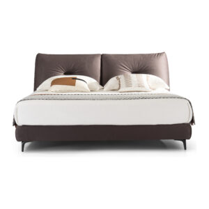 Vesper Upholstered Bed Frame with Twin Tufted Headboard - Queen — front studio view; model photographs shared across sizes; mattress and bedding not included