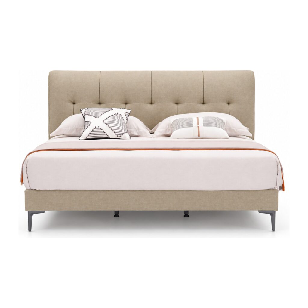 Marlowe Beige Tufted Upholstered Bed Frame - King — front studio view; model photographs shared across sizes