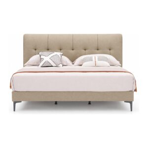 Marlowe Beige Tufted Upholstered Bed Frame - King — front studio view; model photographs shared across sizes