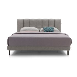Miro Grey Channel Upholstered Bed Frame - King — front studio view; model photographs shared across sizes; mattress and bedding not included
