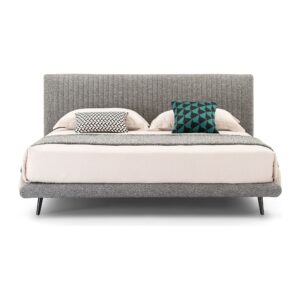 Alden Light Grey Upholstered Bed Frame with Stitched Headboard - King — front studio view; model photographs shared across sizes; mattress and bedding not included