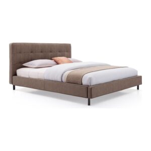 Cassian Taupe Tufted Leather Bed Frame - King — three-quarter studio view; model photographs shared across sizes; mattress and bedding not included