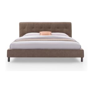 Cassian Taupe Tufted Leather Bed Frame - King — front studio view; model photographs shared across sizes; mattress and bedding not included