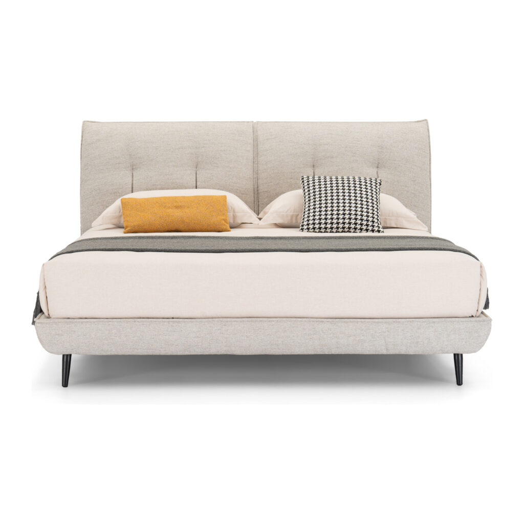 Taverton Beige Tufted Upholstered Bed Frame - King — front studio view; model photographs shared across sizes; mattress and bedding not included