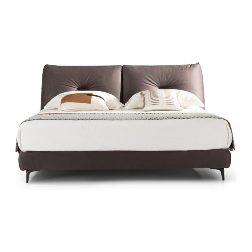 Vesper Upholstered Bed Frame with Twin Tufted Headboard - King — front studio view; model photographs shared across sizes; mattress and bedding not included