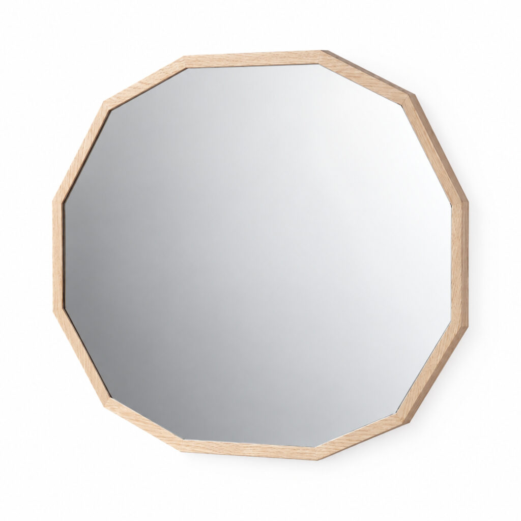 Natural Wood-Tone Faceted Wall Mirror — studio product view