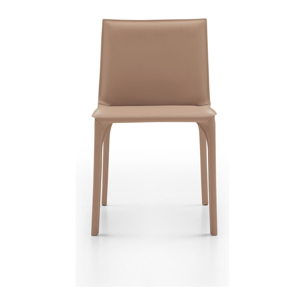 Alden Camel Saddle Leather Dining Chairs - Set of 2 — front studio view of one camel saddle leather chair; sold as a set of two