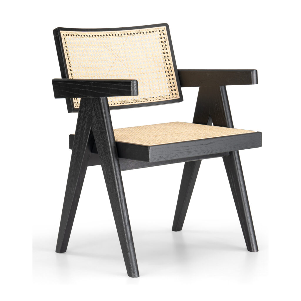 Rattan Dining Armchair — front three-quarter studio view.
