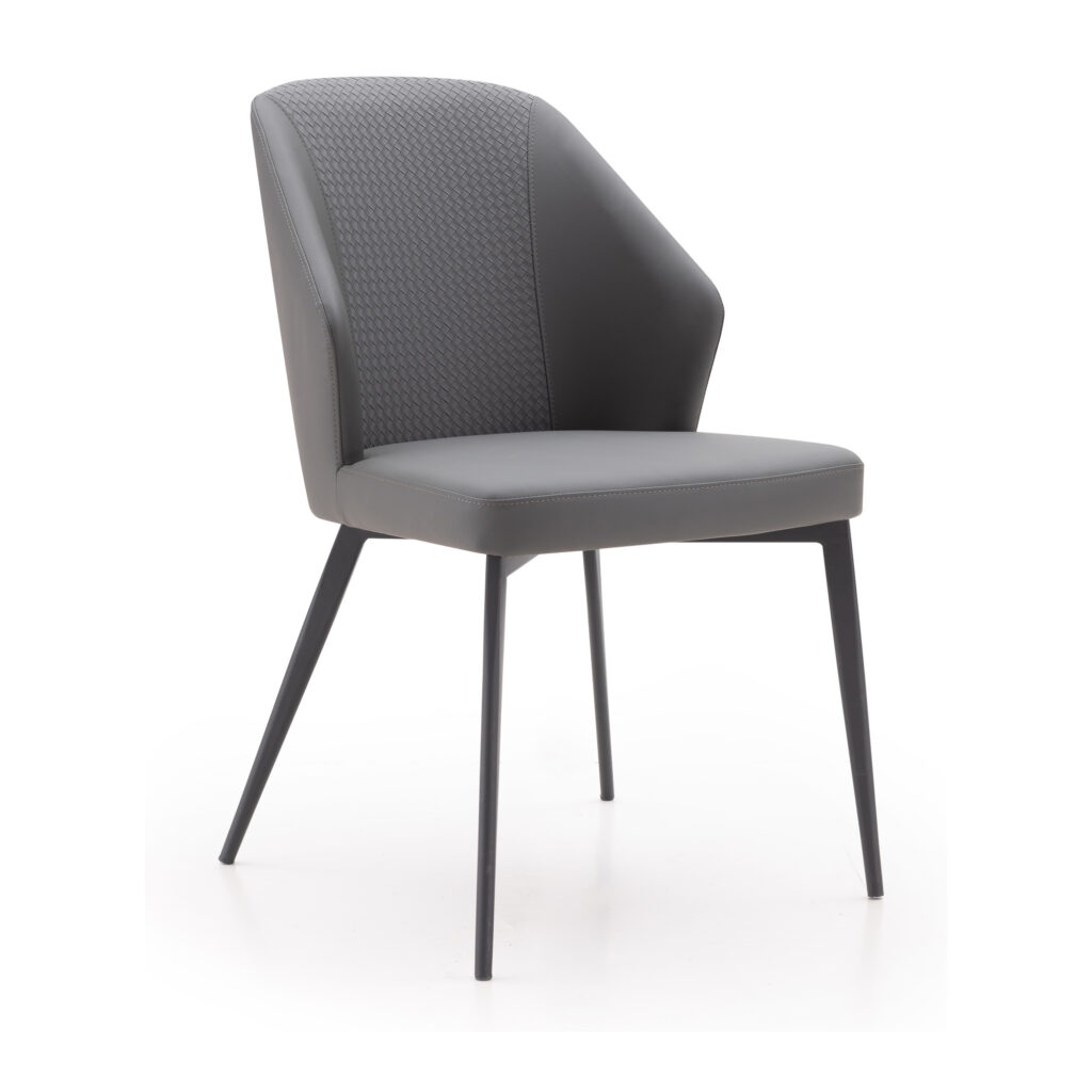 Nolan Dining Chair Set of 2 — grey finish front three-quarter studio view of one chair from the two-chair set.