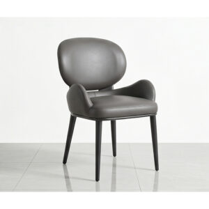 Supplier three-quarter photograph of one dark grey Huxley dining chair; listing includes two chairs.