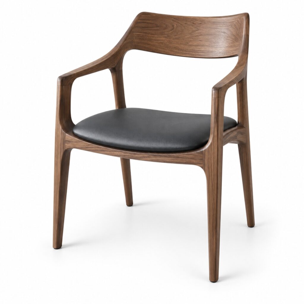 Walnut-Tone Ash Dining Chair with PU Seat — studio product view