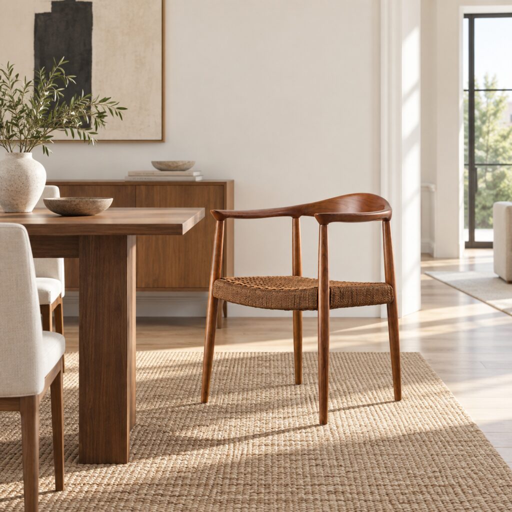 TPZ-022A Walnut Ash & Coffee Cord Dining Armchair — styled room view 1