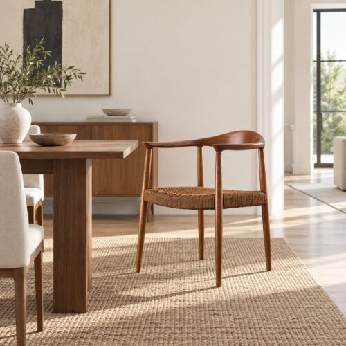 TPZ-022A Walnut Ash & Coffee Cord Dining Armchair — styled room view 1
