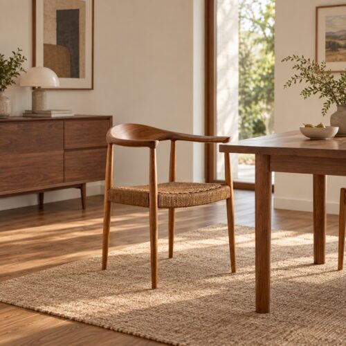 TPZ-022A Walnut Ash & Coffee Cord Dining Armchair — styled room view 2