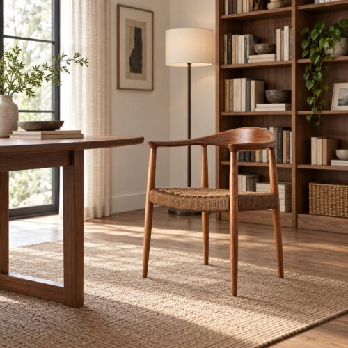 TPZ-022A Walnut Ash & Coffee Cord Dining Armchair — styled room view 3