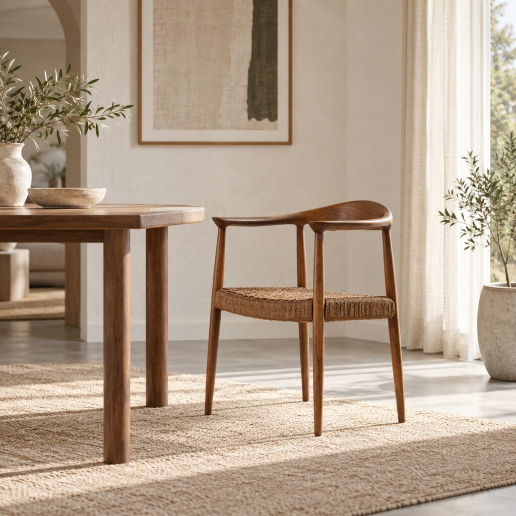 TPZ-022A Walnut Ash & Coffee Cord Dining Armchair — styled room view 4