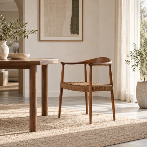 TPZ-022A Walnut Ash & Coffee Cord Dining Armchair — styled room view 4