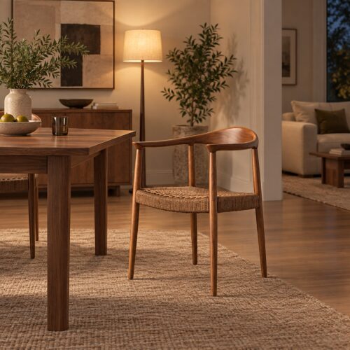 TPZ-022A Walnut Ash & Coffee Cord Dining Armchair — styled room view 5