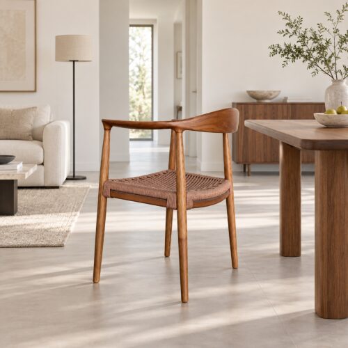 TPZ-022B Walnut Ash & Coffee Cord Dining Armchair — styled room view 1