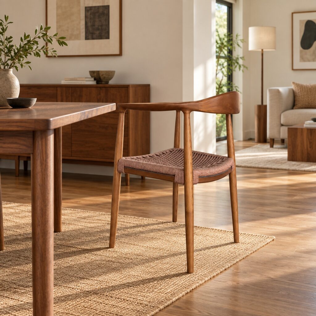 TPZ-022B Walnut Ash & Coffee Cord Dining Armchair — styled room view 2