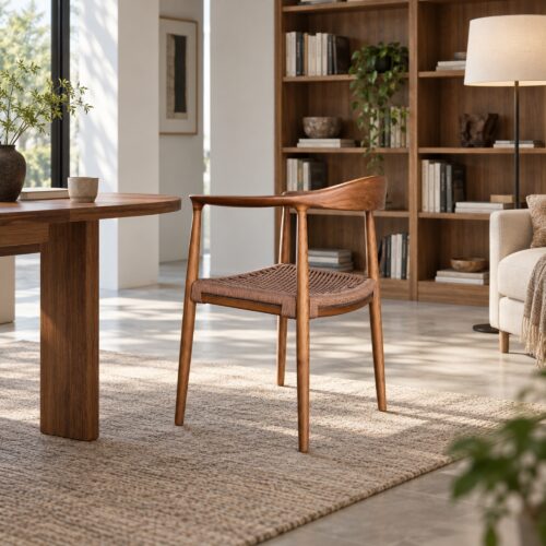TPZ-022B Walnut Ash & Coffee Cord Dining Armchair — styled room view 3
