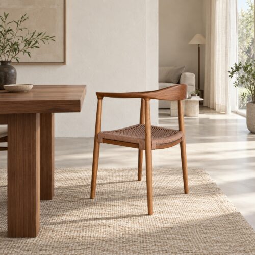TPZ-022B Walnut Ash & Coffee Cord Dining Armchair — styled room view 4