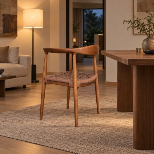 TPZ-022B Walnut Ash & Coffee Cord Dining Armchair — styled room view 5