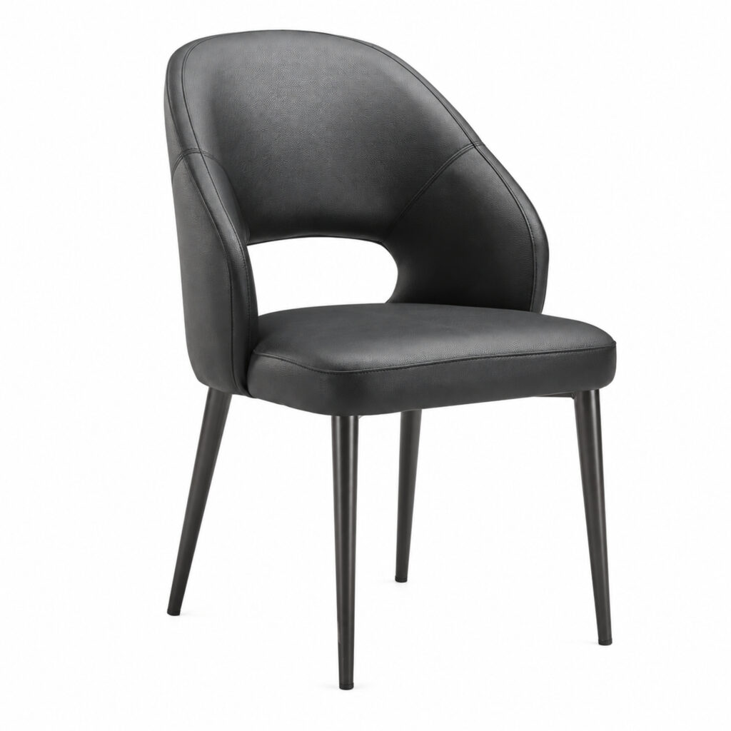 Black PU Dining Chair with Open Back Detail — studio product view