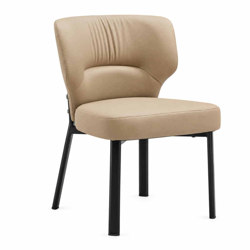 Khaki PU Dining Chair with Black Metal Legs — studio product view