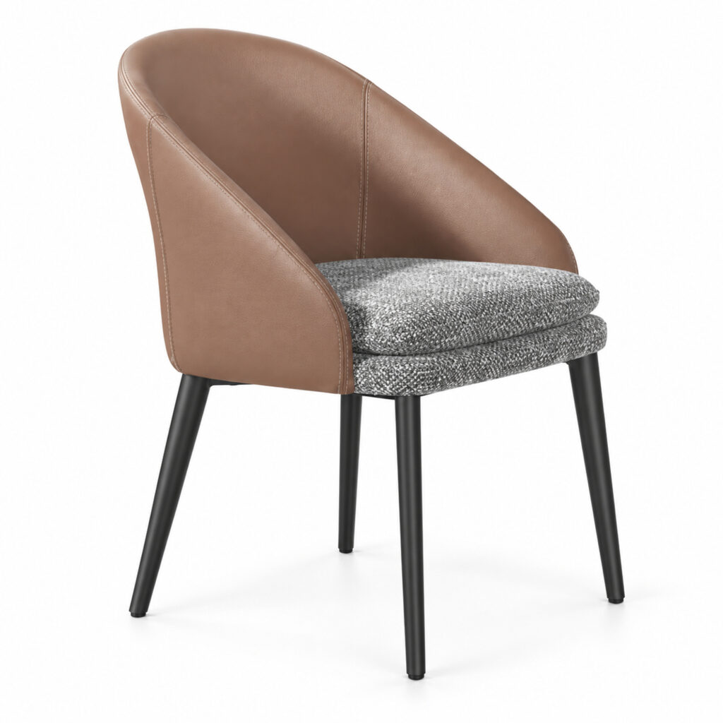 Warm Orange PU Dining Chair with Grey Fabric Seat — studio product view