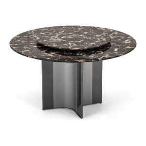 Orion Black Marble Round Dining Table with Sculptural Steel Pedestal — supplier alternate view