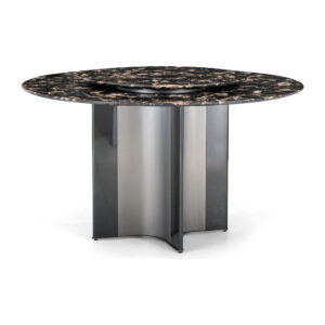 Orion Black Marble Round Dining Table with Sculptural Steel Pedestal — supplier studio view