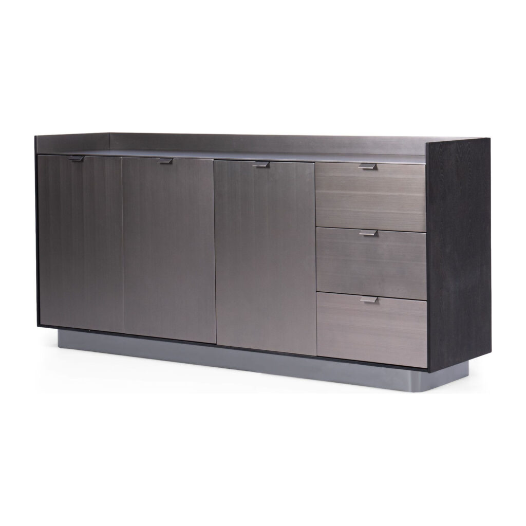 Black Wood-Veneer Three-Door Sideboard with Three Drawers — supplier studio view