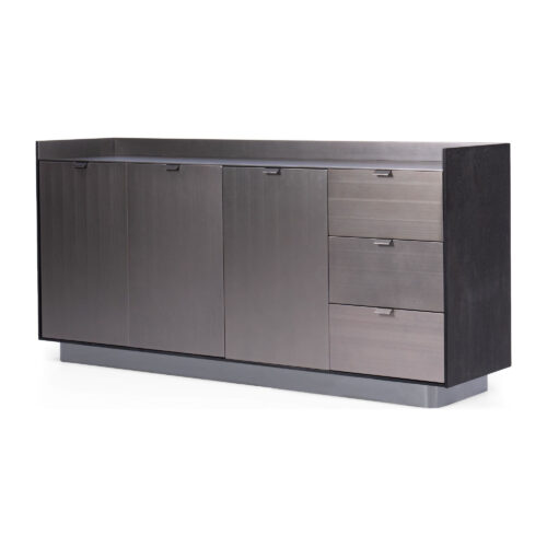 Black Wood-Veneer Three-Door Sideboard with Three Drawers — supplier studio view