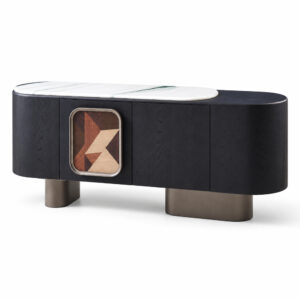 Black Sideboard with Artificial-Marble Top and Geometric Inset — studio product view