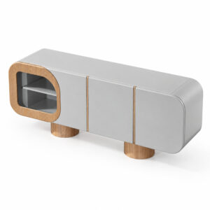 Grey Sideboard with Rounded Wood-Tone Display Door — alternate product view