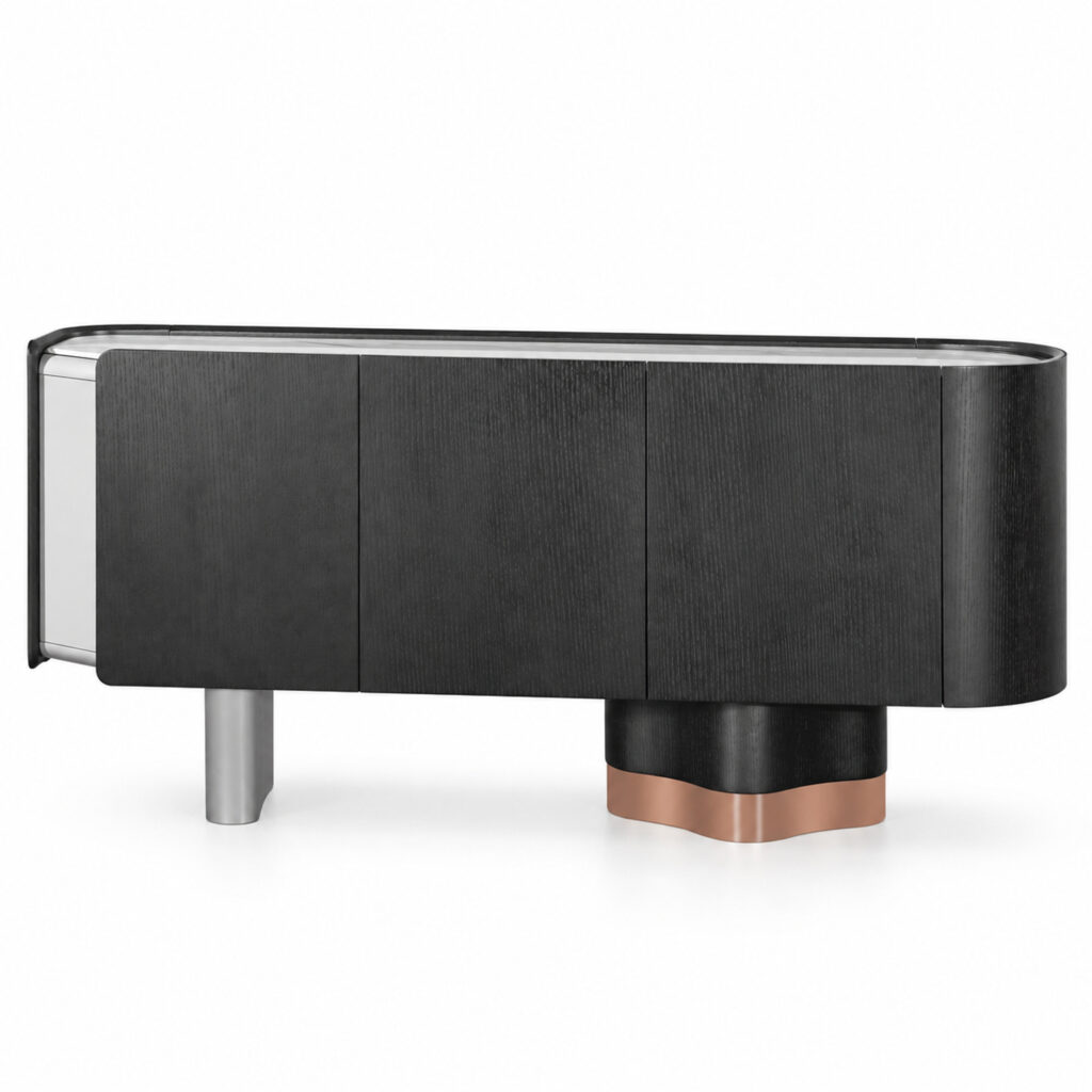 Black and Grey Sideboard with Marble-Look Top — studio product view