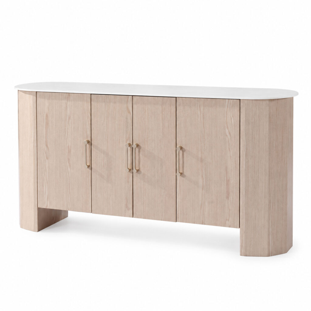 Natural Wood-Tone Sideboard with Sintered-Stone Top — studio product view