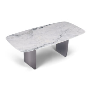 White Veined Sintered Stone Dining Table with Blade Supports — alternate supplier view showing the top and base