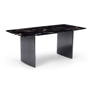 Black Veined Sintered Stone Dining Table with Blade Supports — supplier studio view showing the complete product