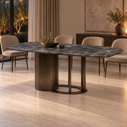 Toren 180 cm Sintered Stone Dining Table — angled dining-room view showing the top and supports